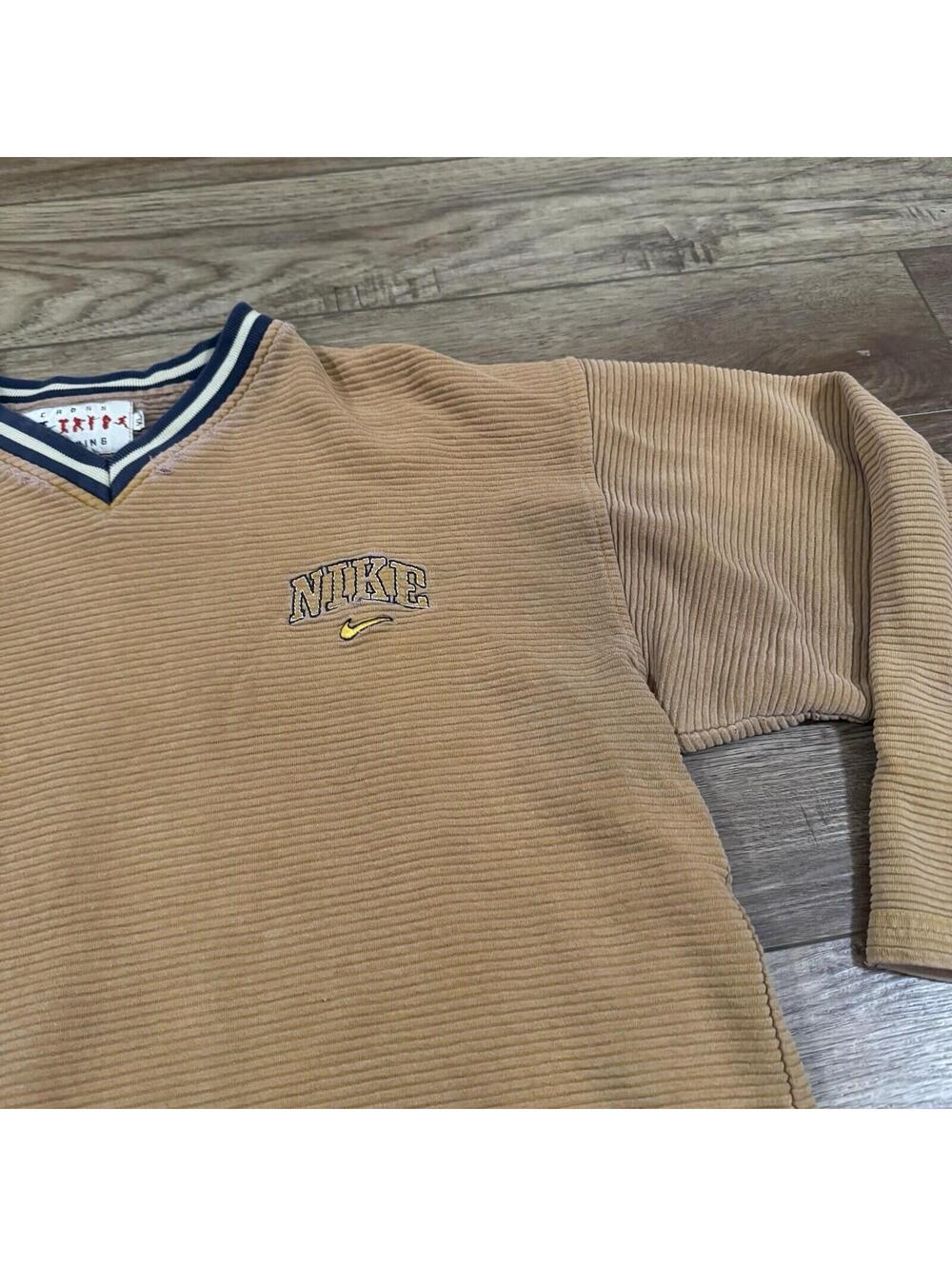 Vintage 90s Nike Cross Training Gym Corduroy Sweater V-Neck - Picture 2 of 11